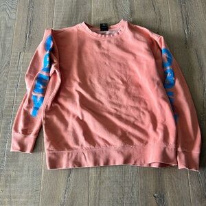 Obey Coral Crewneck Sweater with Blue Lettering